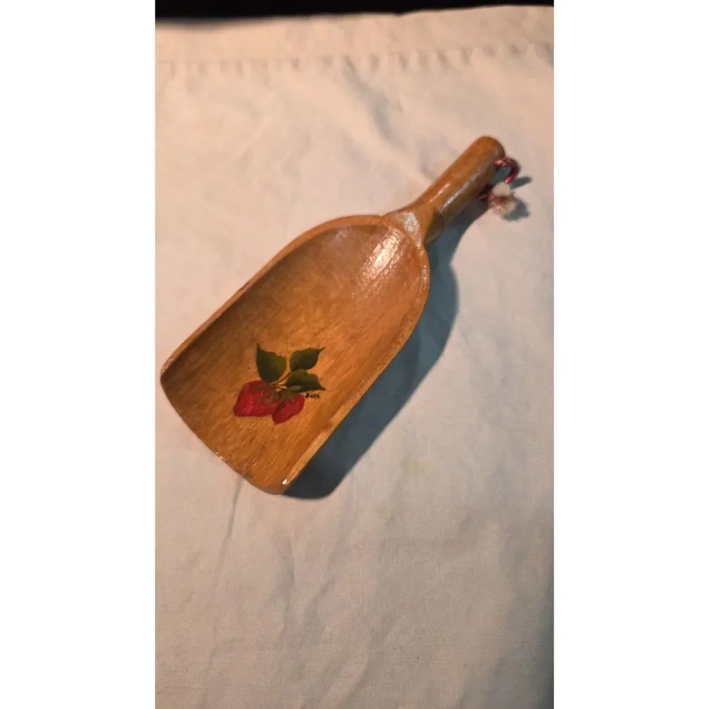 Hand Painted Wooden Scoop Retro Mid Century Kitchen Decor with Strawberry motif